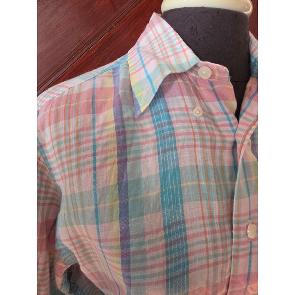 Brooks Brothers Small Pastel Plaid Irish Linen Button up Shirt Multicolor - Picture 2 of 8